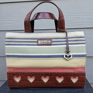 Brighton Southwest Multicolor Striped Bag Handbag Purse Heart Cutout Vintage